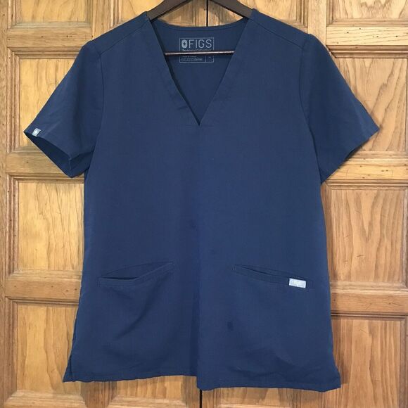 Figs Casma Three-Pocket Scrub Top Women's M Navy Blue Poly/Rayon/Spandex V-Neck - Picture 3 of 12